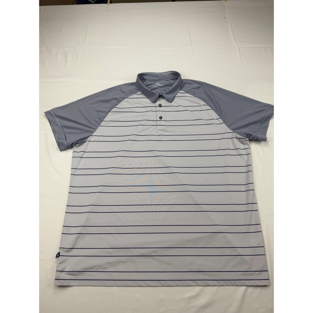Mizzen+Main Polo Shirt Mens XXL Gray Blue Striped Performance Raglan 1KS-0671